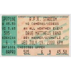 Vintage 2000 Dave Matthews Ben Harper Ozomatli Concert Ticket Stub Washington DC